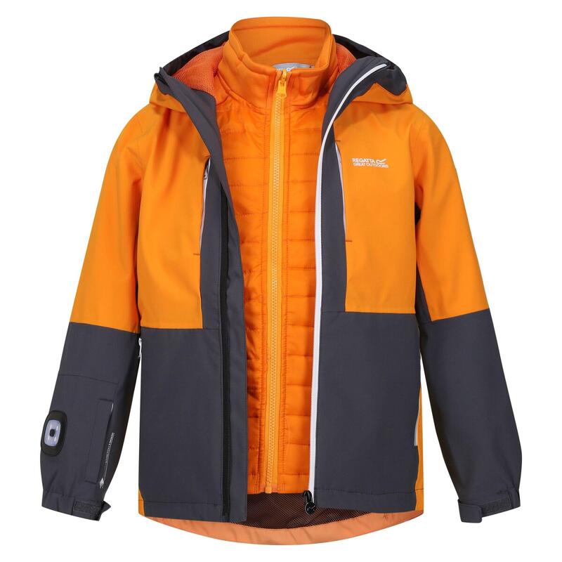 Chaqueta Impermeable Hydrate VIII para Niños/Niñas Gris Seal, Pimienta Naranja