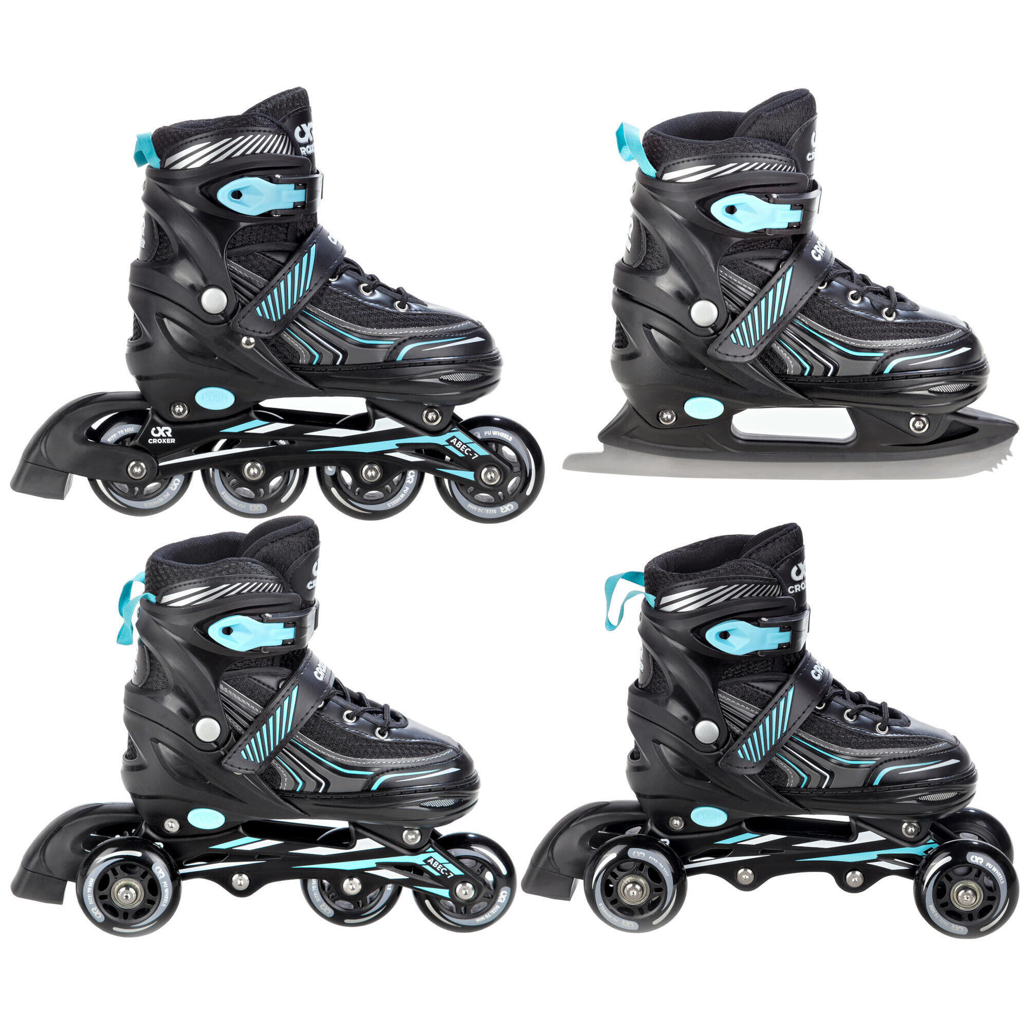 Croxer - Patins À Roulettes Ajustables 4in1 Optima - Rollers En Ligne - Noir|vert - 35/38 - Decathlon