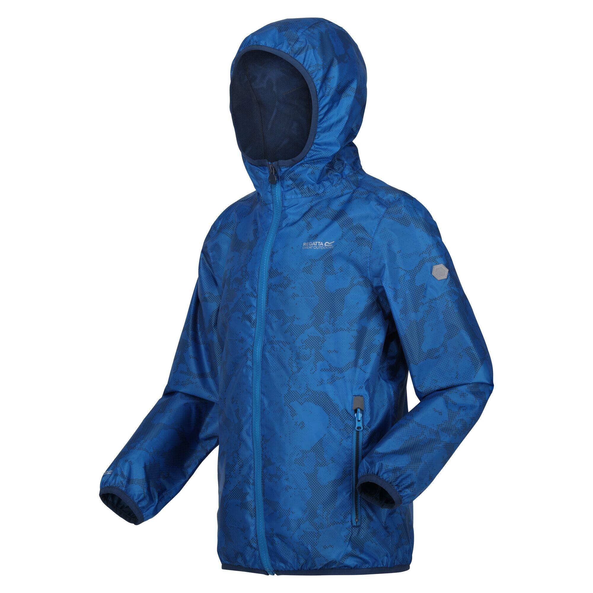Childrens/Kids Lever Printed Packaway Waterproof Jacket (Indigo Blue) 4/5