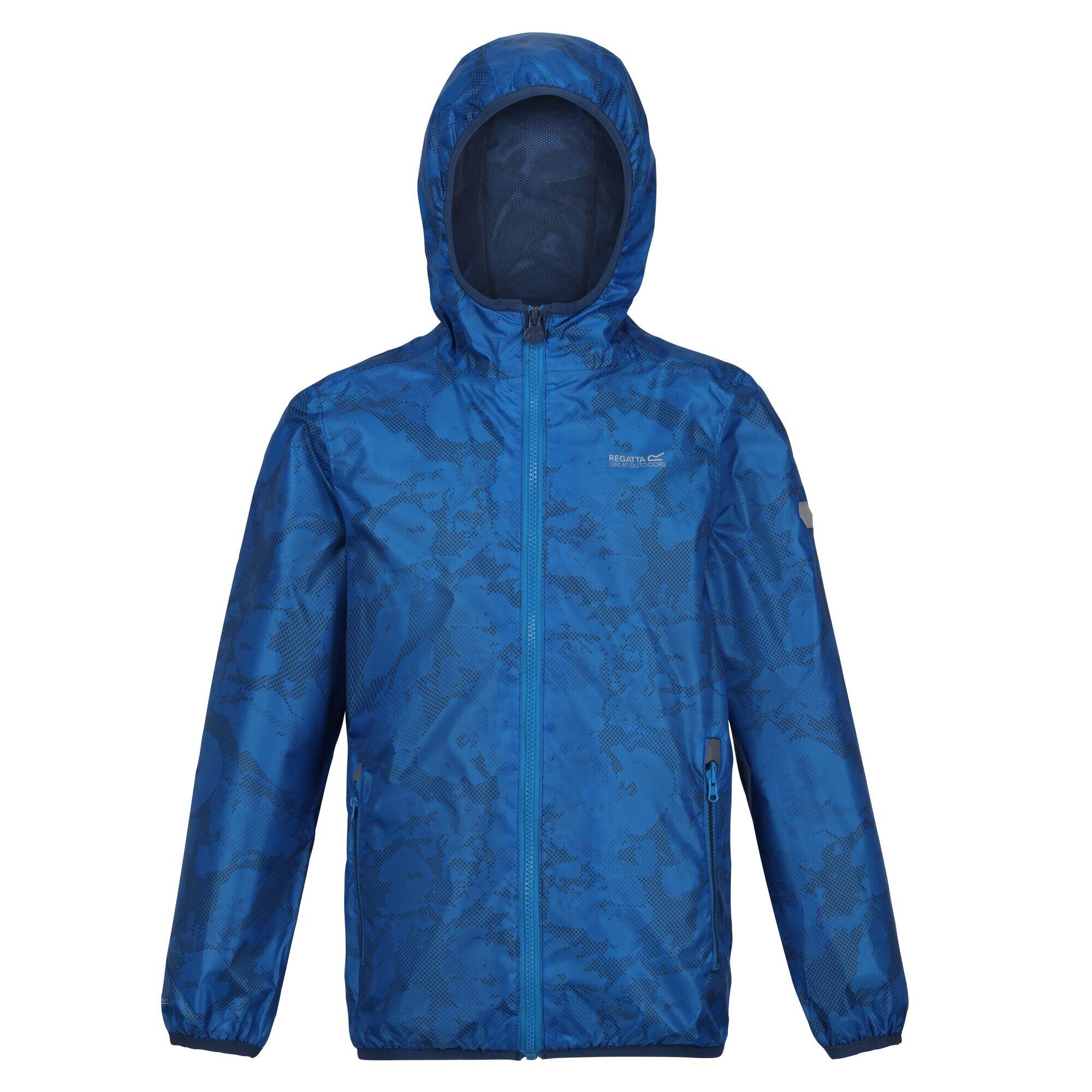 Childrens/Kids Lever Printed Packaway Waterproof Jacket (Indigo Blue) 1/5