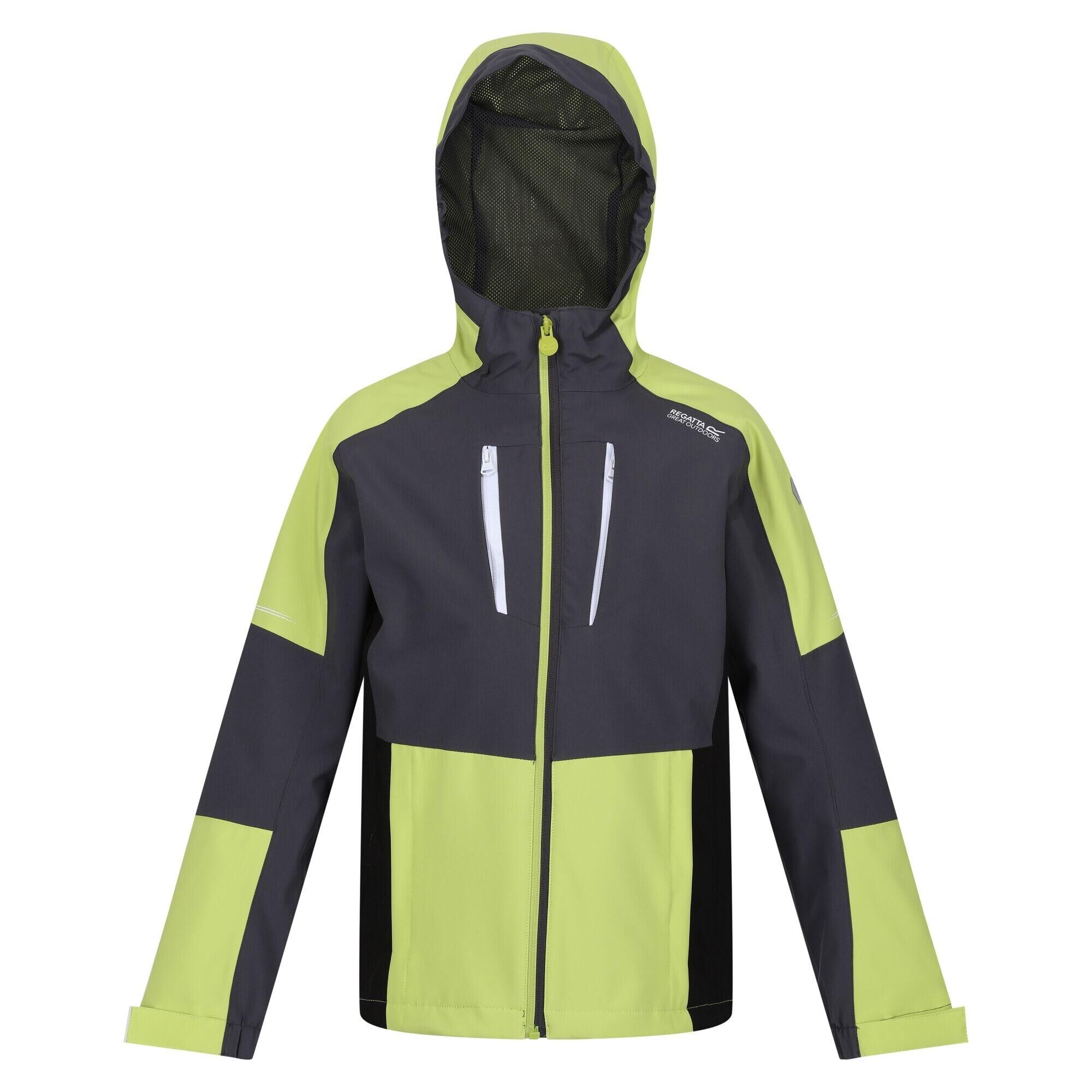 REGATTA Childrens/Kids Highton IV Waterproof Jacket (Seal Grey/Green Algae)