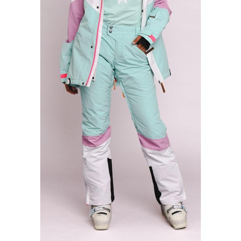Pantalon de ski et de snowboard 1080 - Rose pastel, blanc et menthe pastel