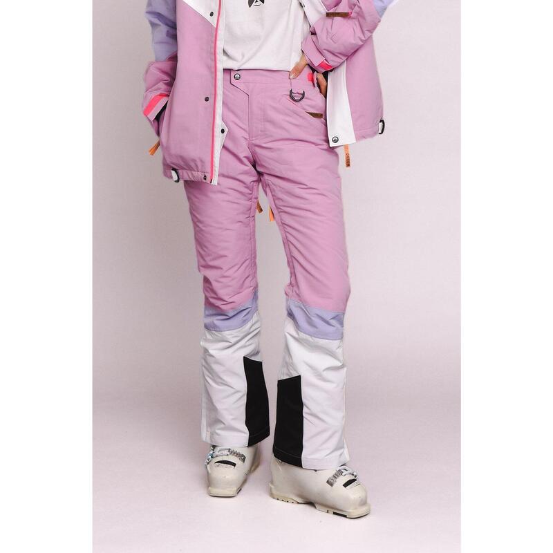 Pantalon de ski et de snowboard 1080 - Rose pastel, blanc et violet pastel