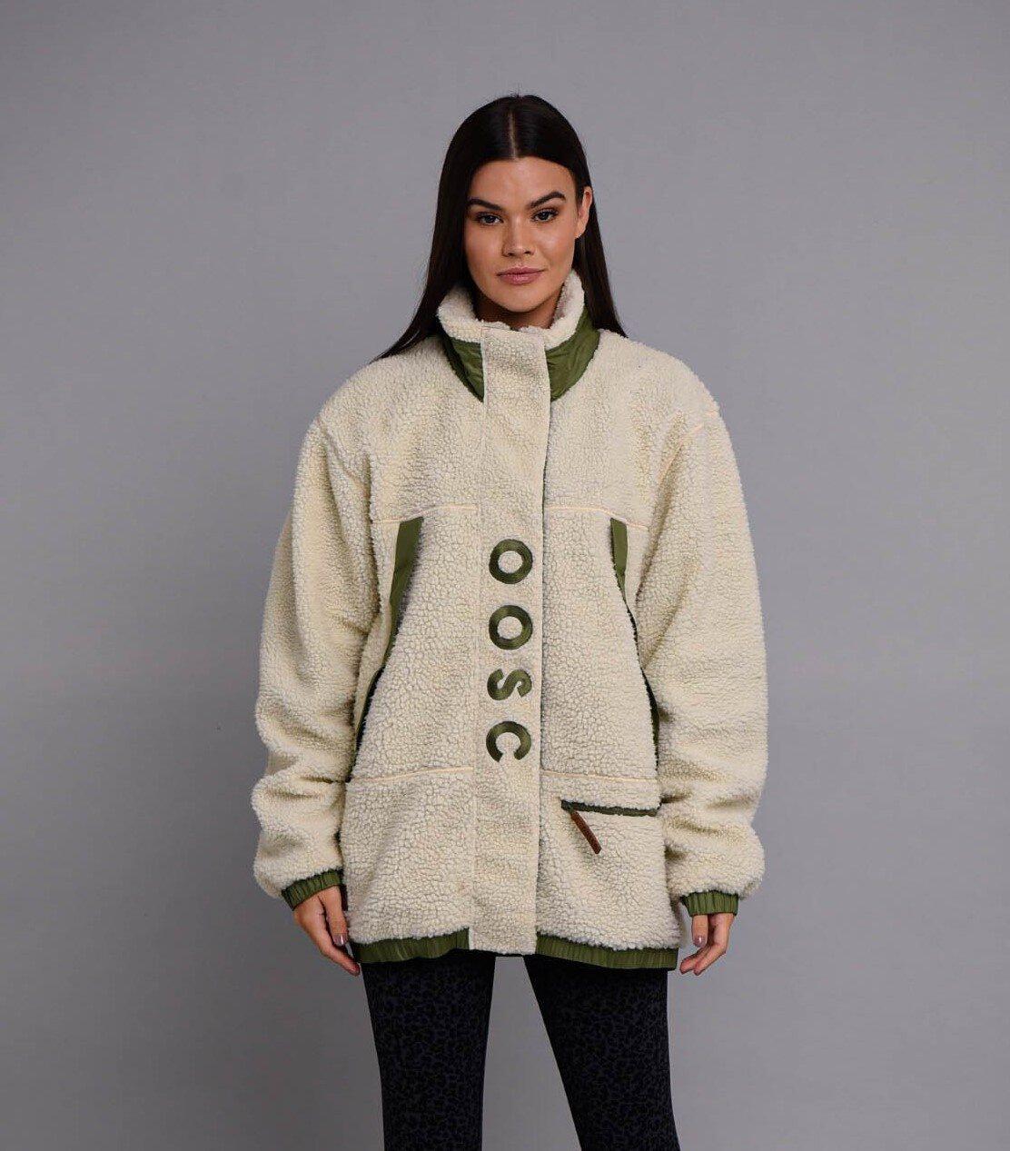 Sherpa-Fleecejacke Creme / Khaki 4/4