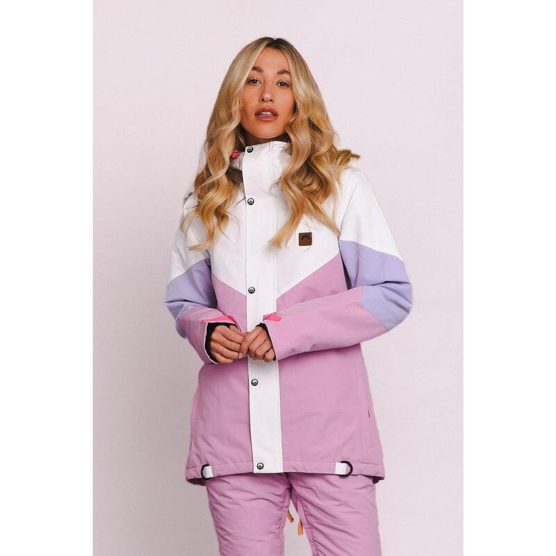 Veste de ski et snowboard 1080 - Rose pastel, blanc et violet pastel