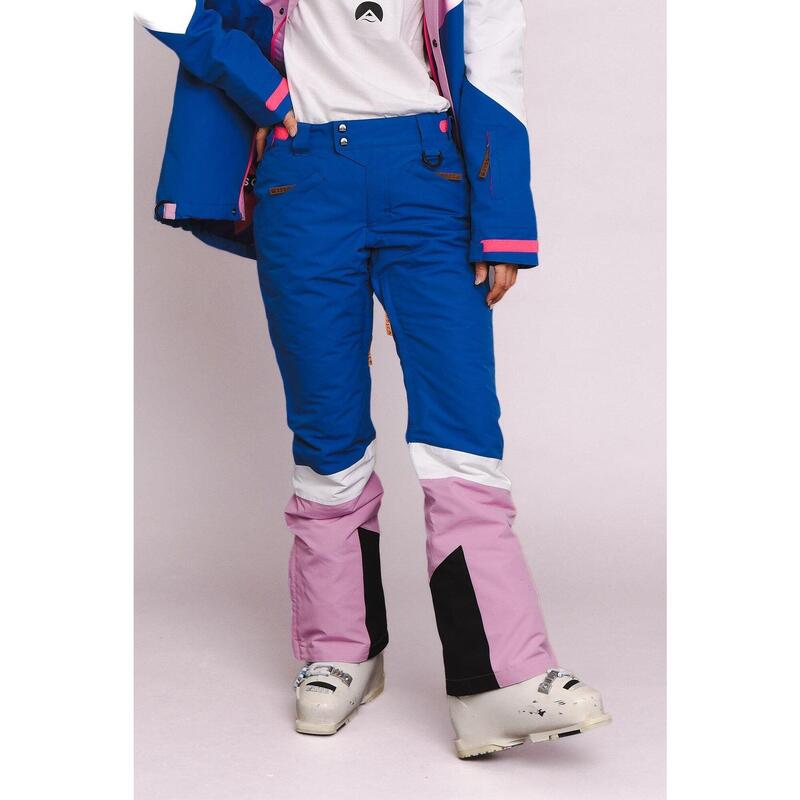 Pantalon de ski et de snowboard 1080 - Rose pastel, blanc et bleu