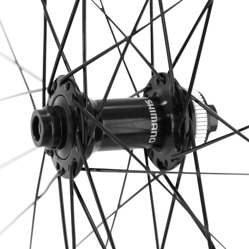 Roue avant disque tubeless axe traversant rayon acier P2R Shimano RS470 3/4