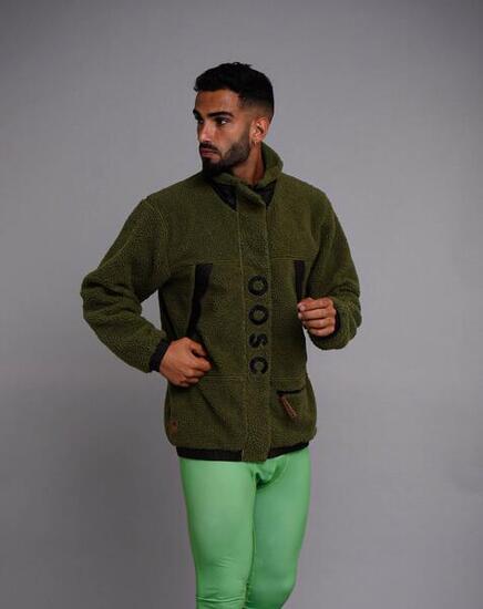 Sherpa-Fleecejacke – Khaki / Schwarz