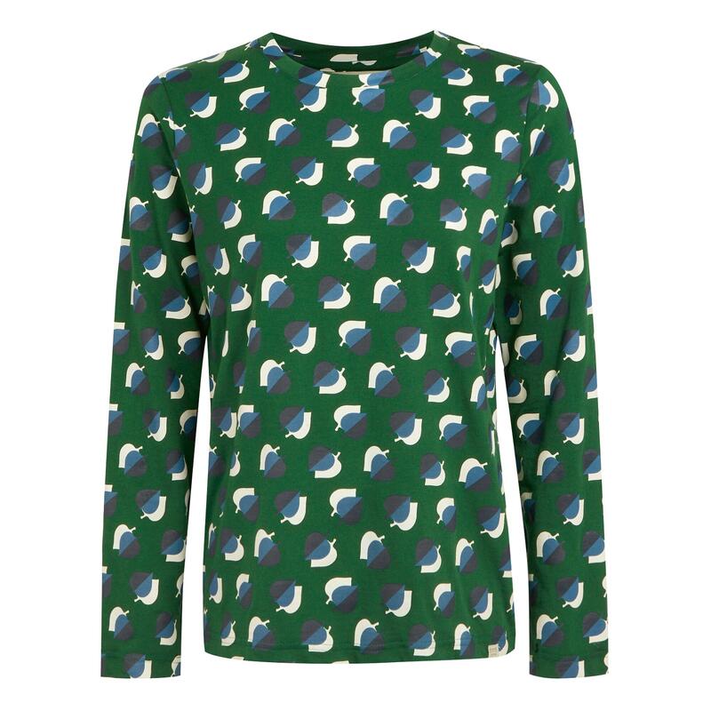 Dames Orla Kiely Leaf Print Tshirt met lange mouwen (Schaduw Elm Smaragd)