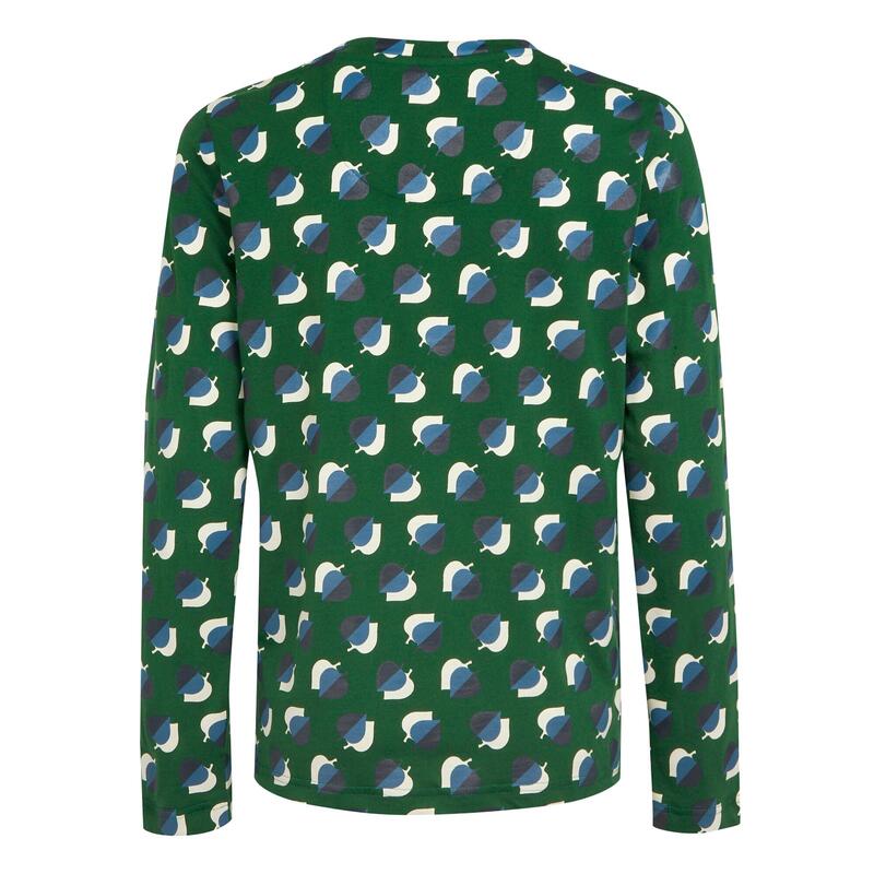 Dames Orla Kiely Leaf Print Tshirt met lange mouwen (Schaduw Elm Smaragd)