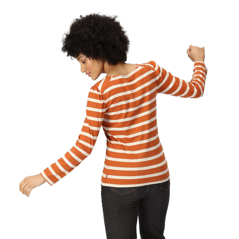 Dames Federica Stripe Tshirt met lange mouwen (Gebrand Koper/Licht Vanille)
