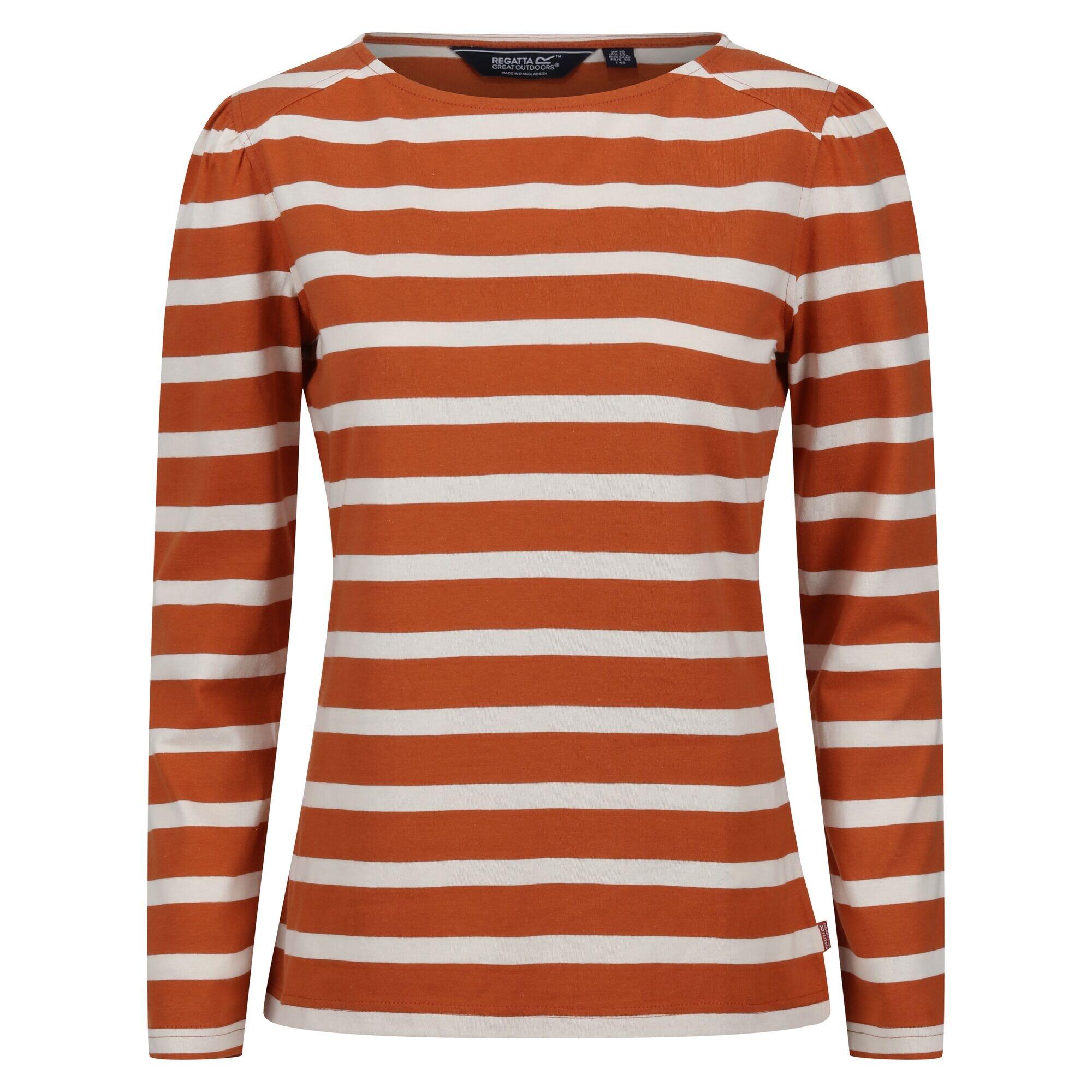 REGATTA Womens/Ladies Federica Stripe LongSleeved TShirt (Burnt Copper/Light Vanilla)