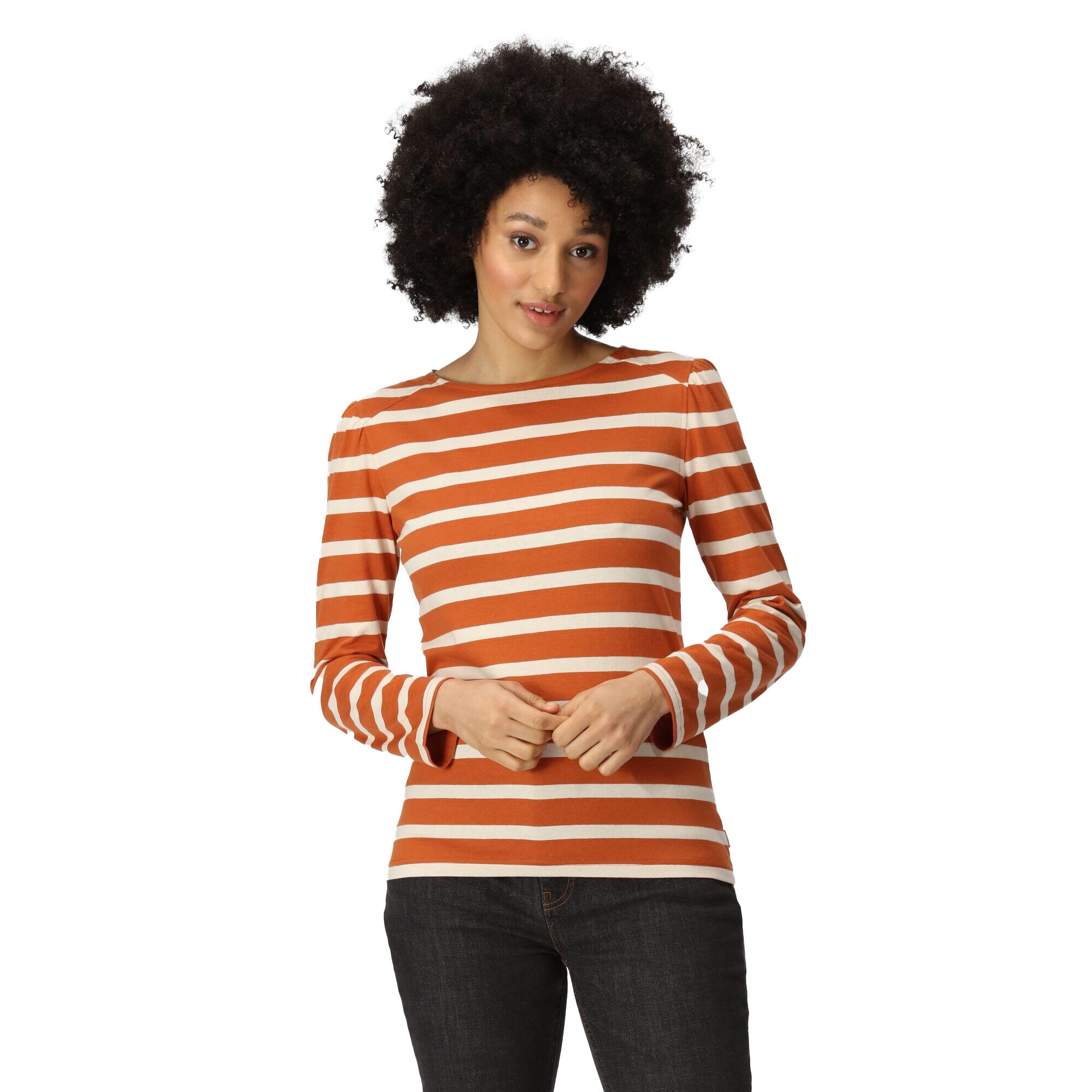 Womens/Ladies Federica Stripe LongSleeved TShirt (Burnt Copper/Light Vanilla) 3/5