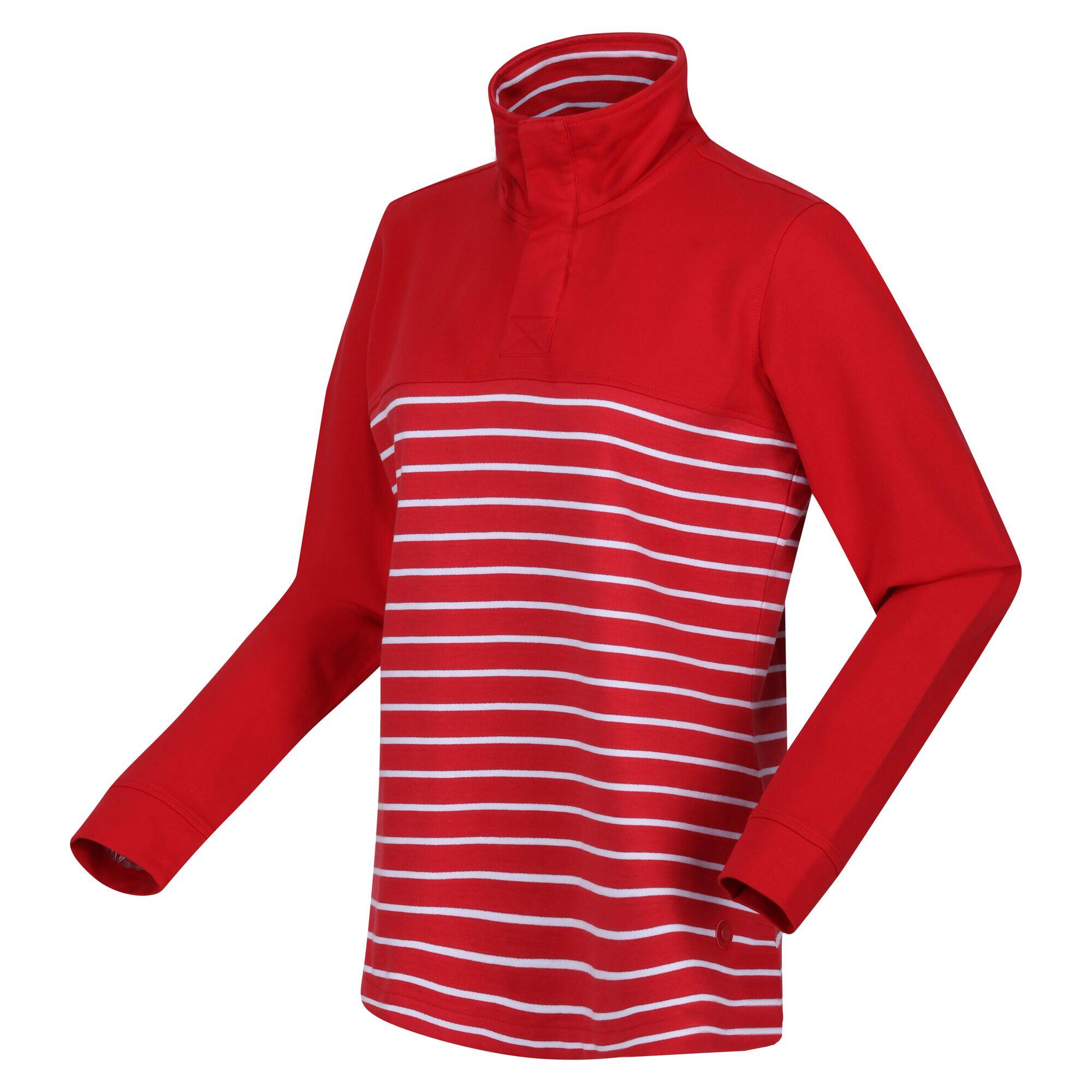 Womens/Ladies Bayla Striped Button Neck Sweatshirt (Miami Red/White) 3/5