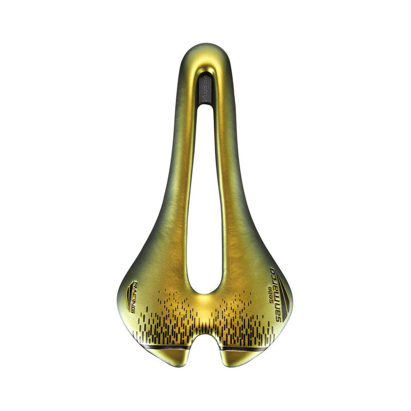 Selle San Marco ASPIDE Short Open-Fit Racing Wide Iridescent Gold.
