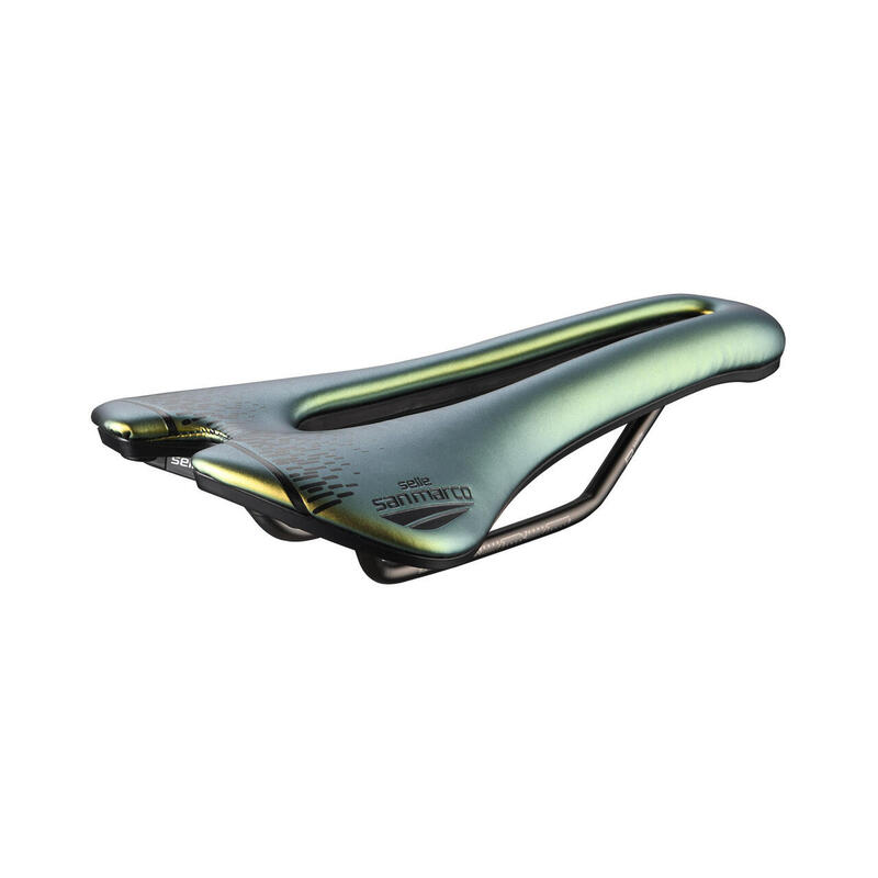 Racefiets zadel ASPIDE Short Open-Fit Racing Wide Iridescent Gold