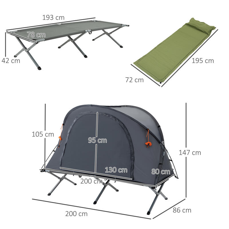 Cama de Camping Outsunny 200x86x147 cm Gris