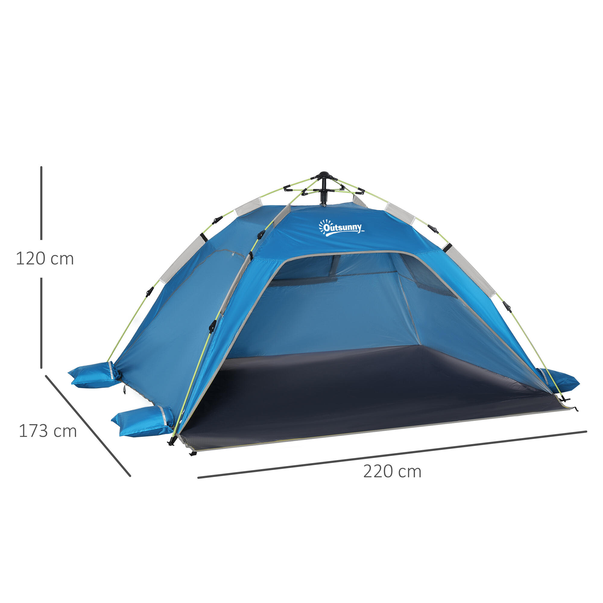 Outsunny Tenda da Spiaggia Pop Up in Poliestere e Vetro Blu Cielo e Grigio 3/7