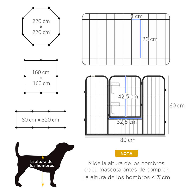 Parque para Perros PawHut 80x60 cm Negro