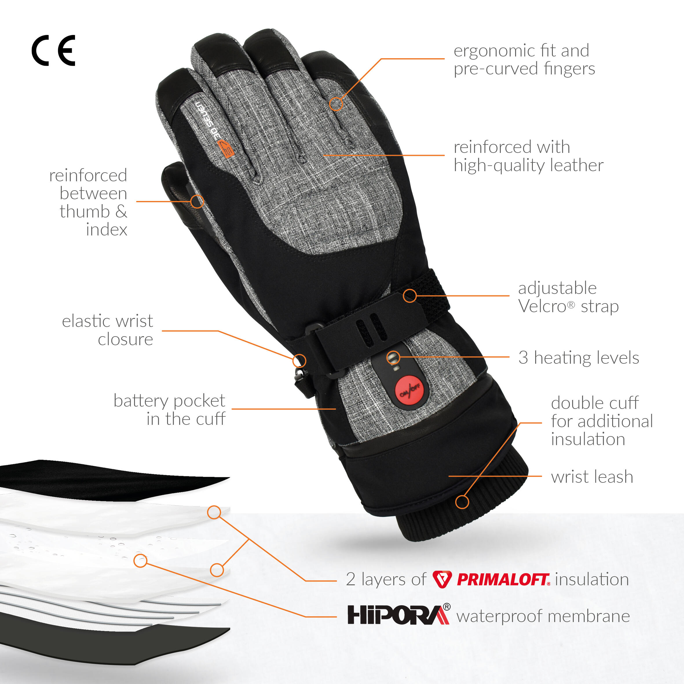 Gants Chauffants Unisexes - Extra-Chaudes avec Isolation Primaloft - Gris 3/7