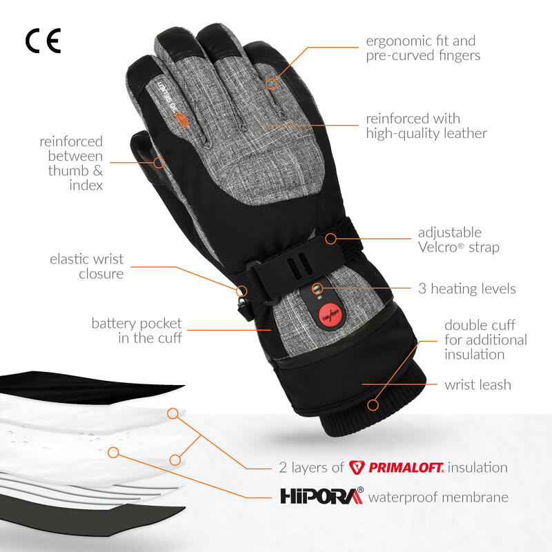 Verwarmde handschoenen extra warm & waterdicht - Grijs