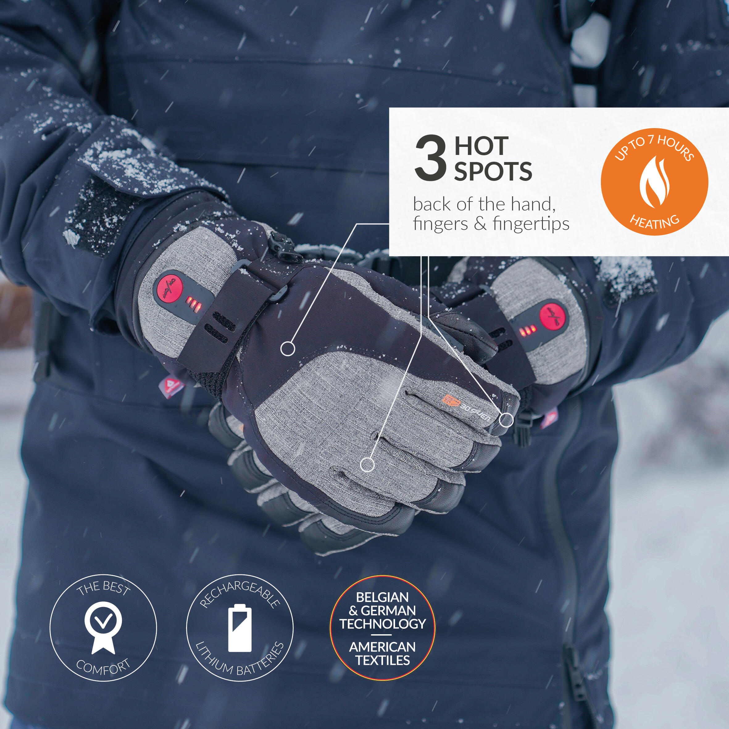 Gants Chauffants Unisexes - Extra-Chaudes avec Isolation Primaloft - Gris 2/7