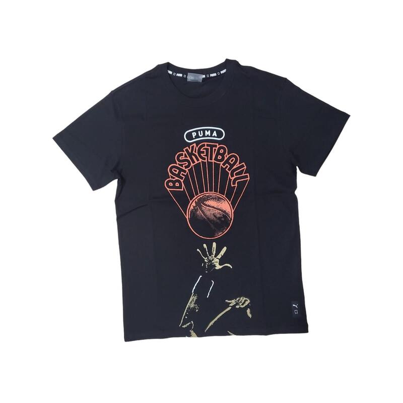 T-shirt uomo puma pallacanestro graphic tee nero in cotone