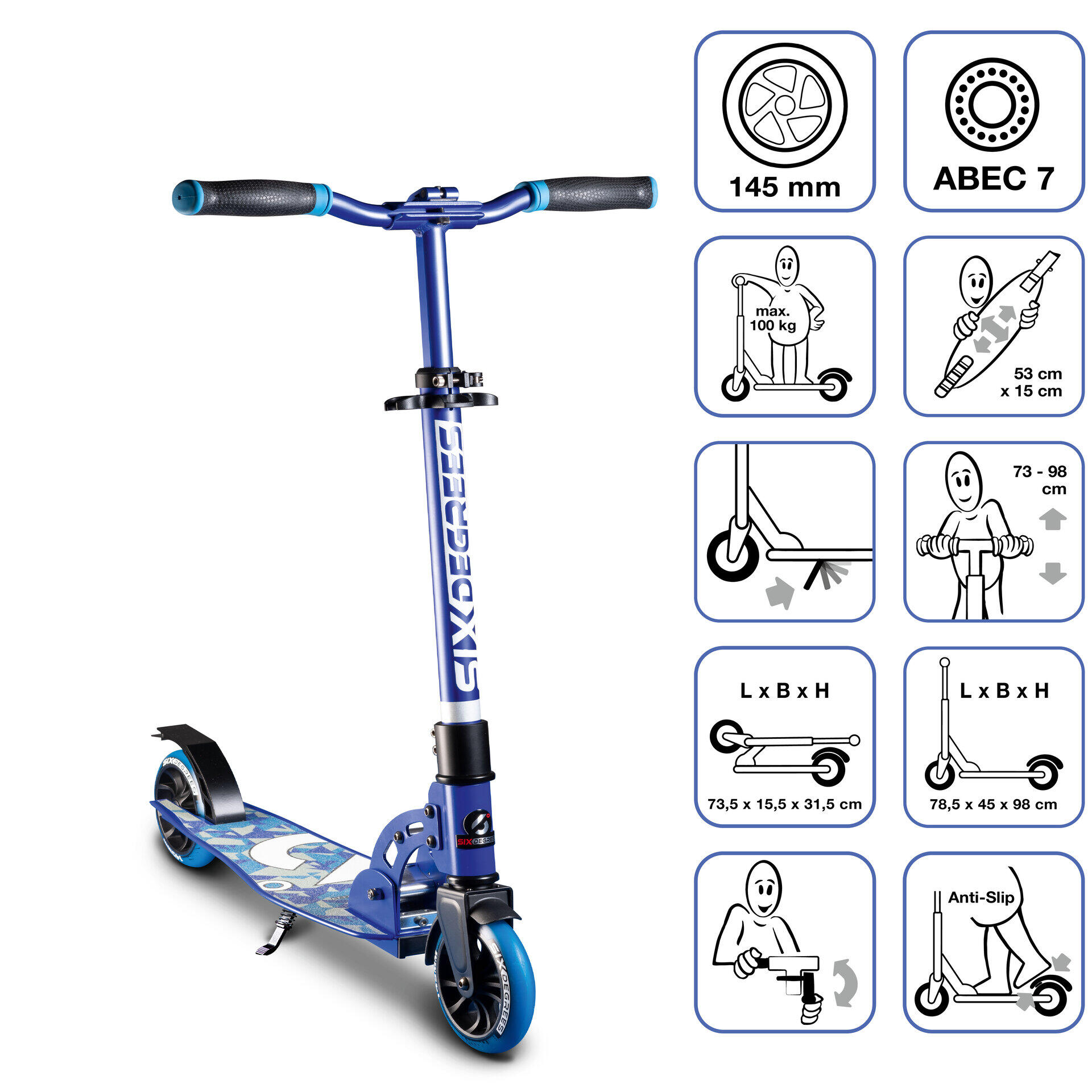 SIX DEGREES SIX DEGREES Aluminium Scooter Junior 145 mm blau