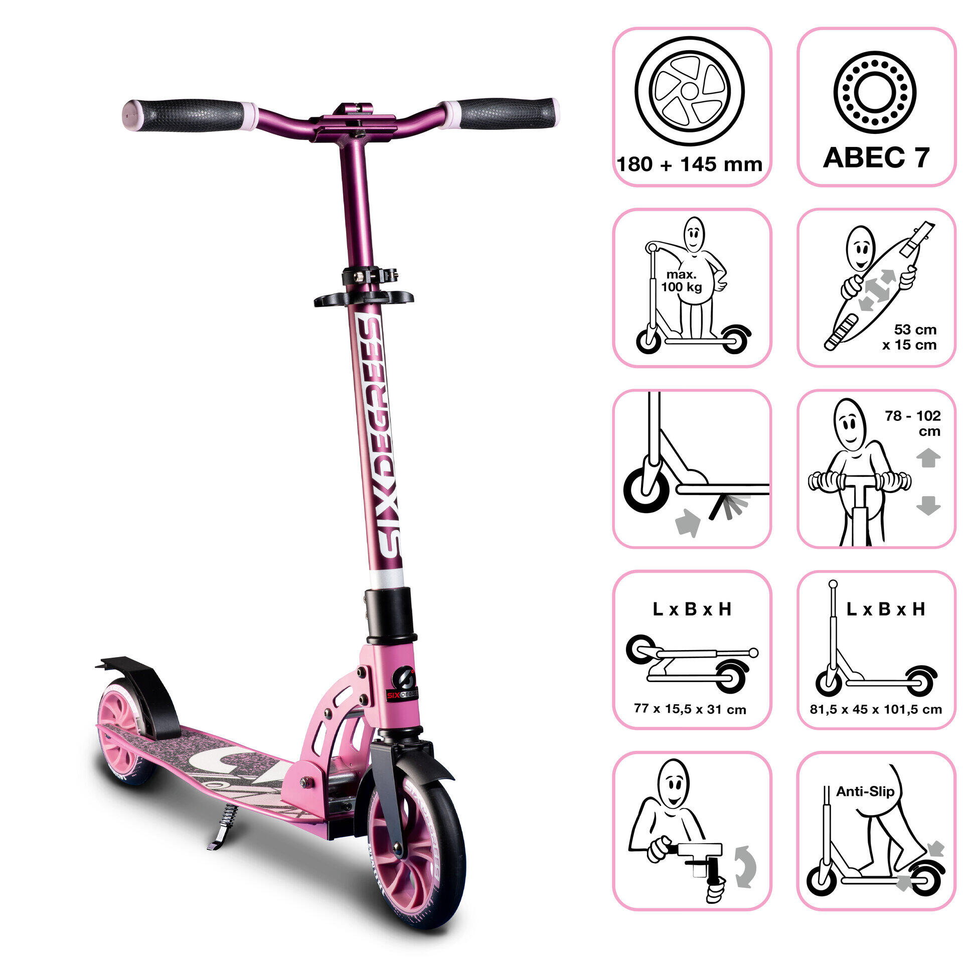 SIX DEGREES SIX DEGREES Aluminium Scooter Junior 180/145 mm pink