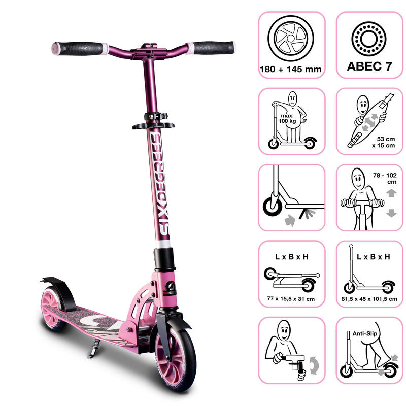 SIX DEGREES Aluminium Scooter Junior 180/145 mm pink