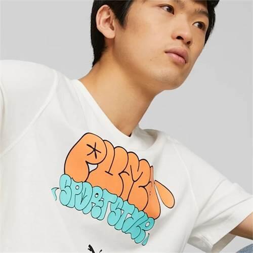 T-shirt uomo puma graffiti tee bianco in cotone 5/5