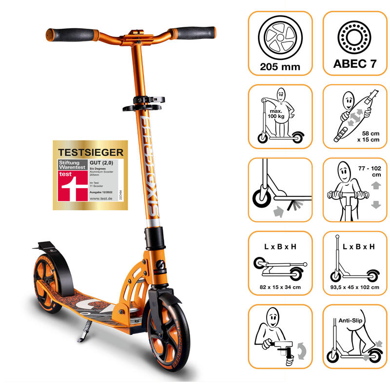 SIX DEGREES Aluminium Scooter 205 mm orange