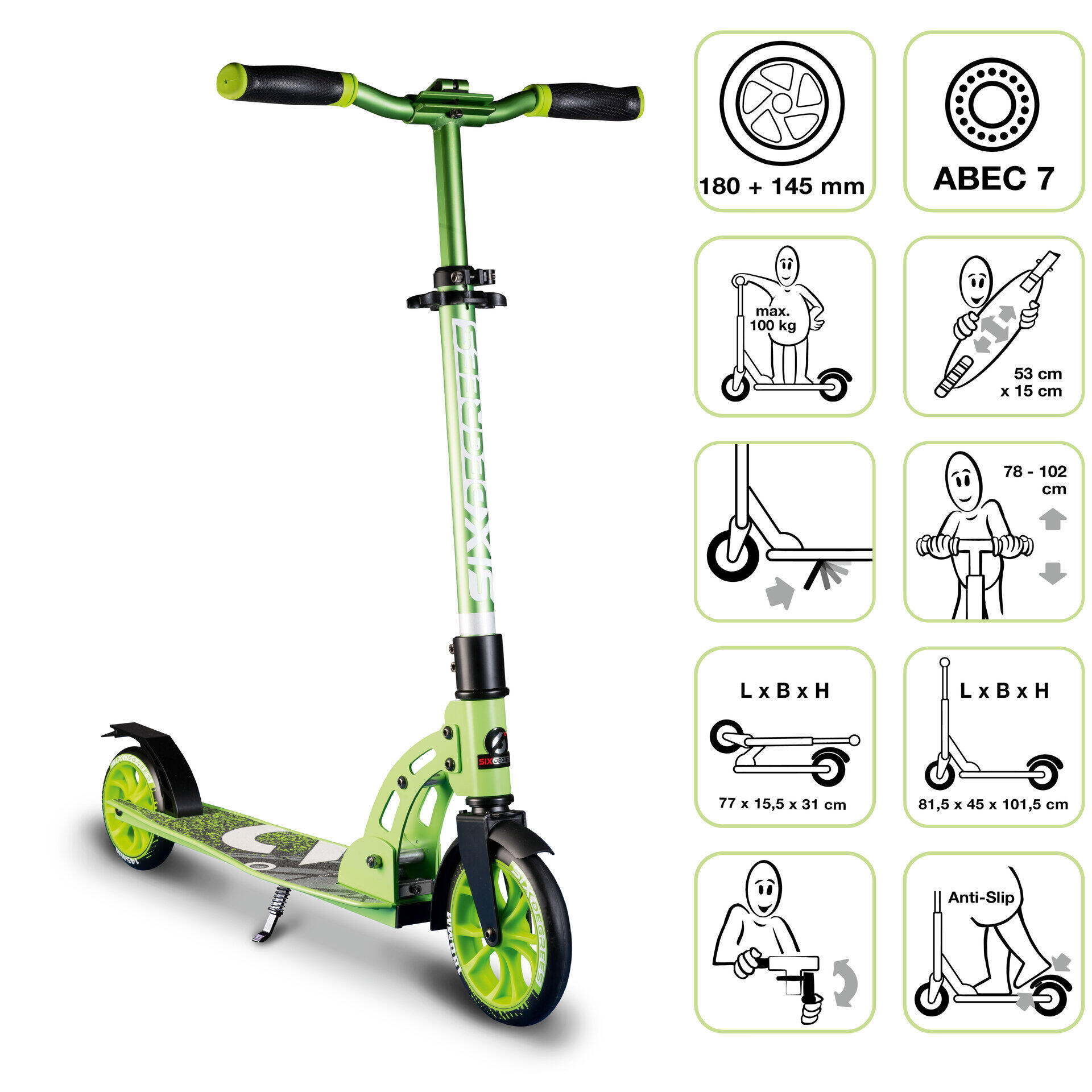SIX DEGREES SIX DEGREES Aluminium Scooter Junior 180/145 mm grün