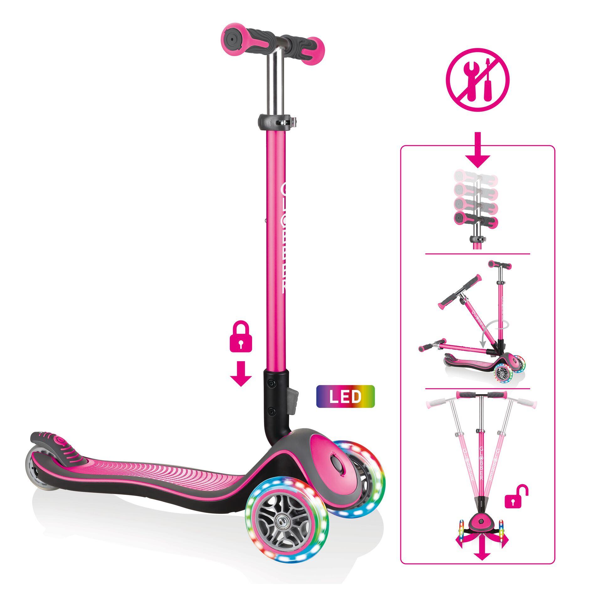 GLOBBER GLOBBER ELITE DELUXE LIGHTS pink, mit Leuchtrollen