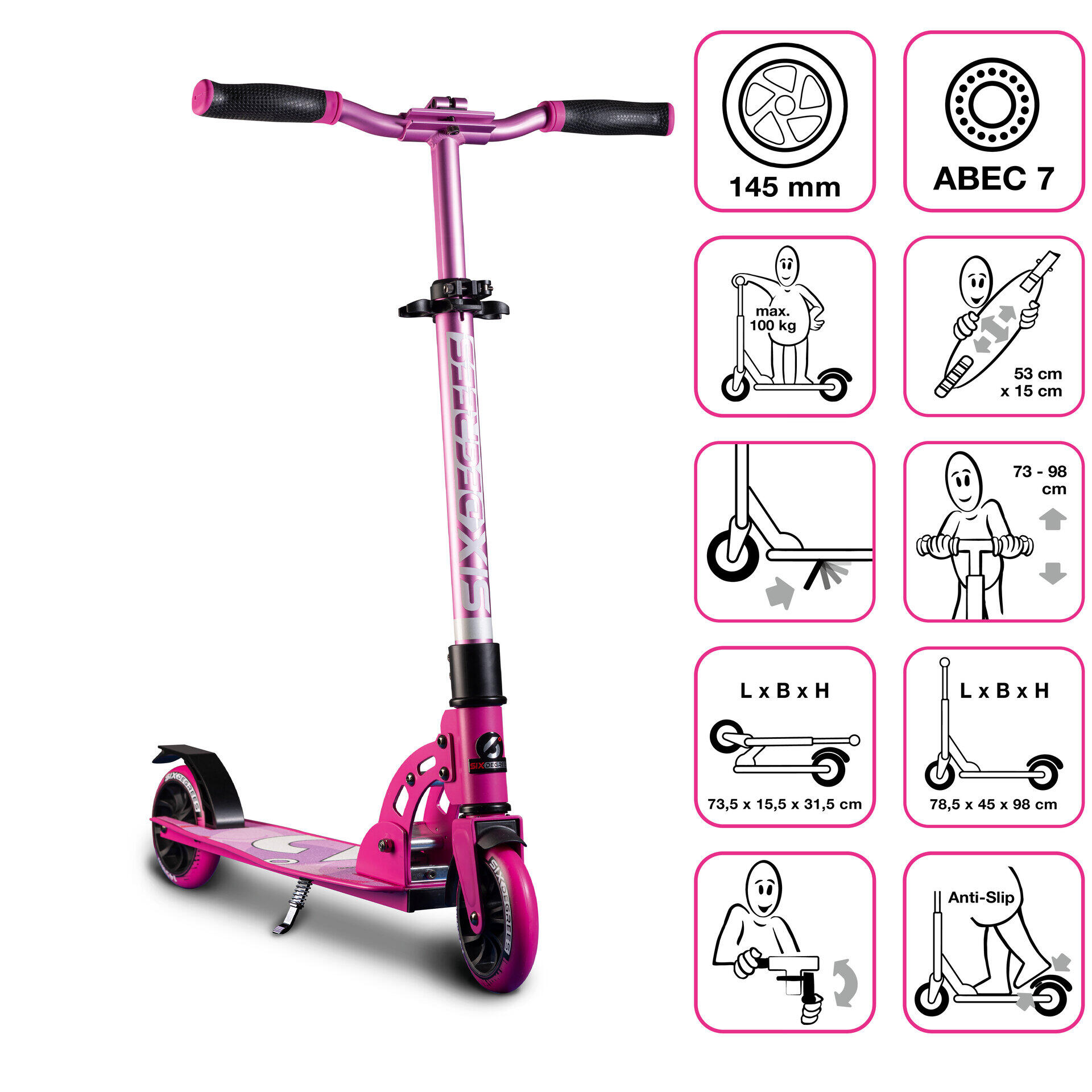 SIX DEGREES SIX DEGREES Aluminium Scooter Junior 145 mm pink