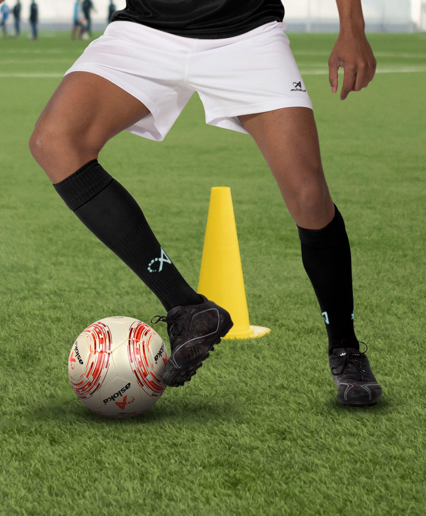 Embalagem de 2 pares de meias de futebol Asioka Soccer pretas anti-borboto. 2/6
