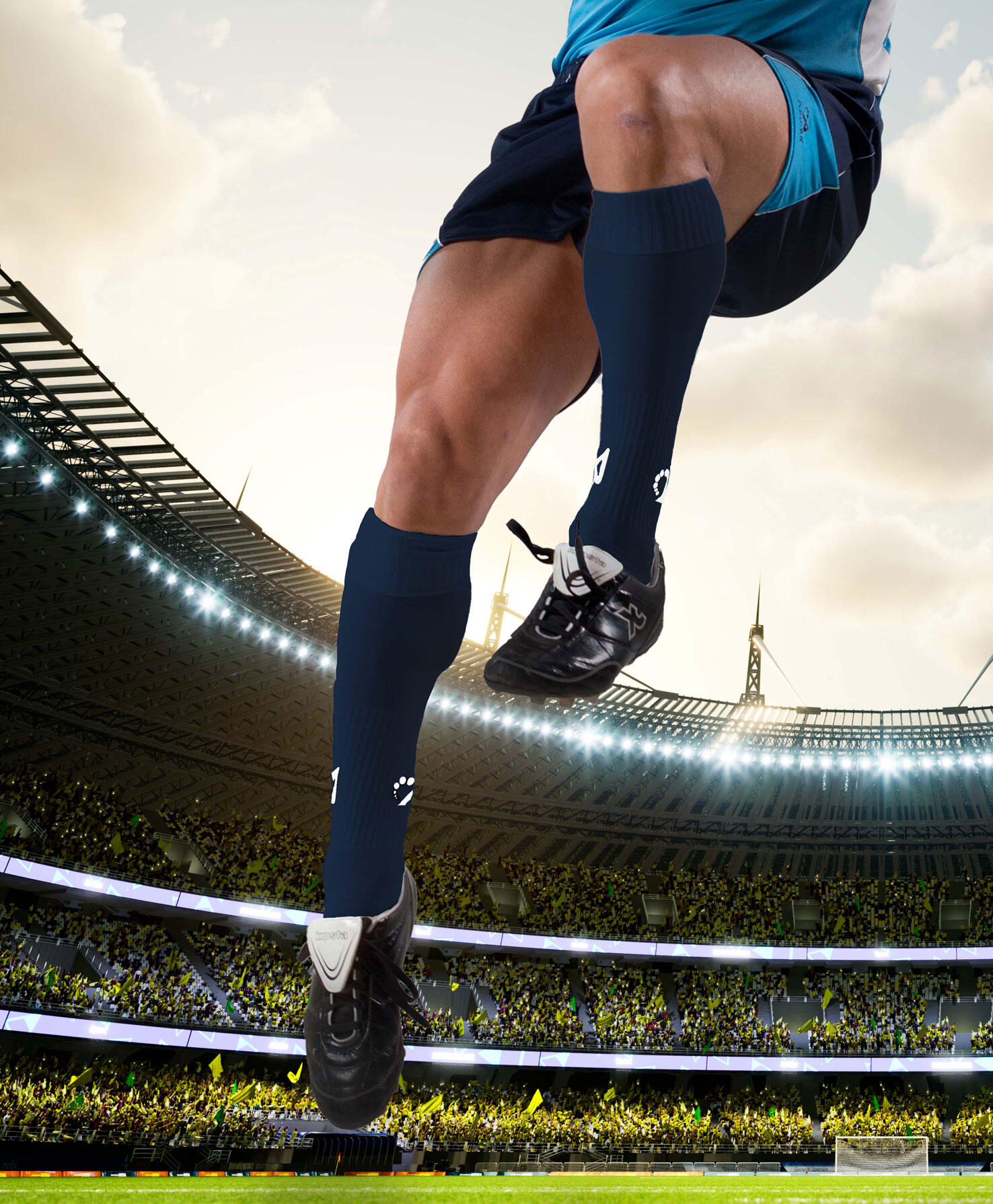 Embalagem de 2 pares de meias de futebol Asioka Soccer Navy anti-borboto. 3/6