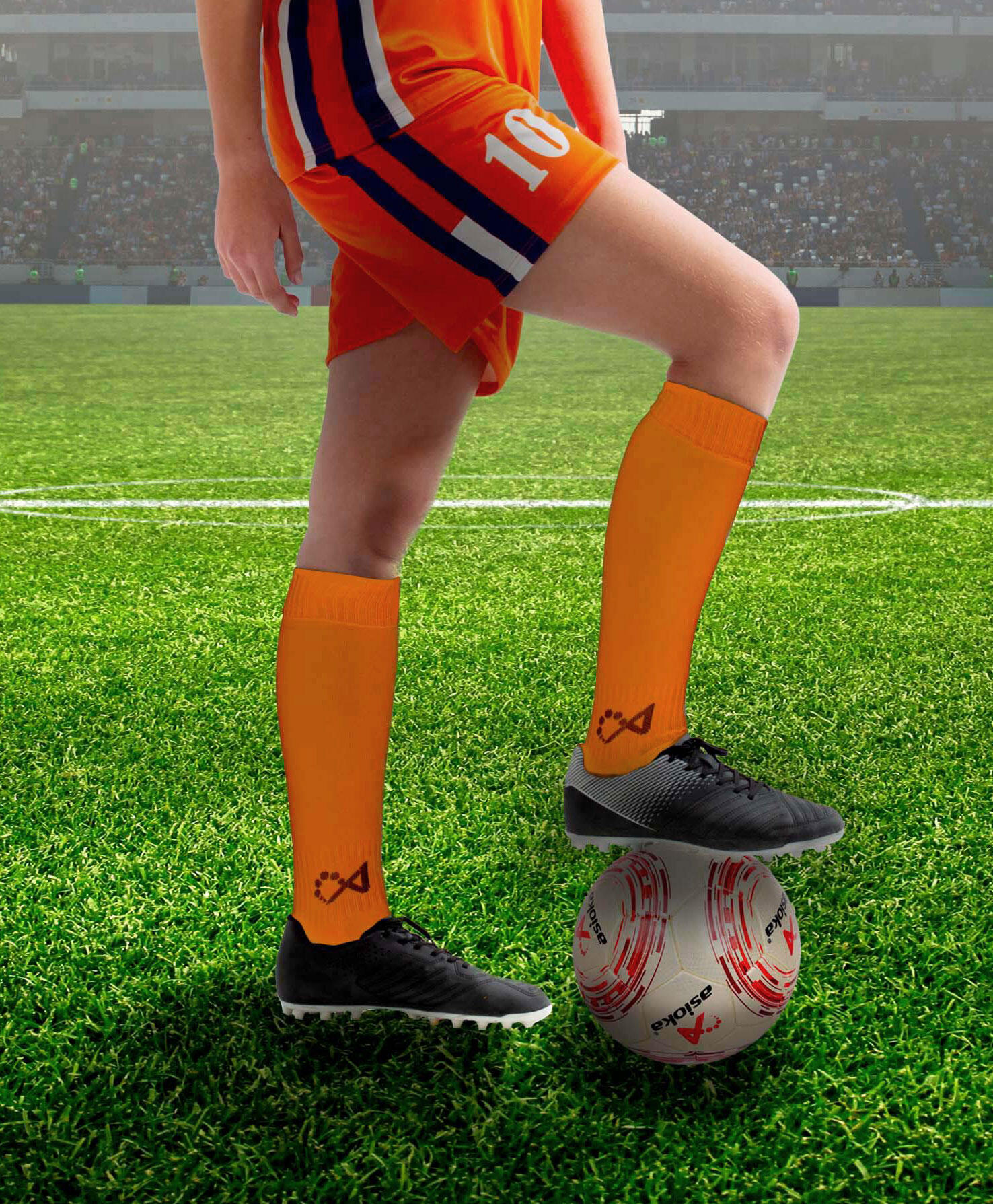 Pack 2 pares de Medias de Fútbol Asioka Soccer Naranja Anti-pilling 3/6