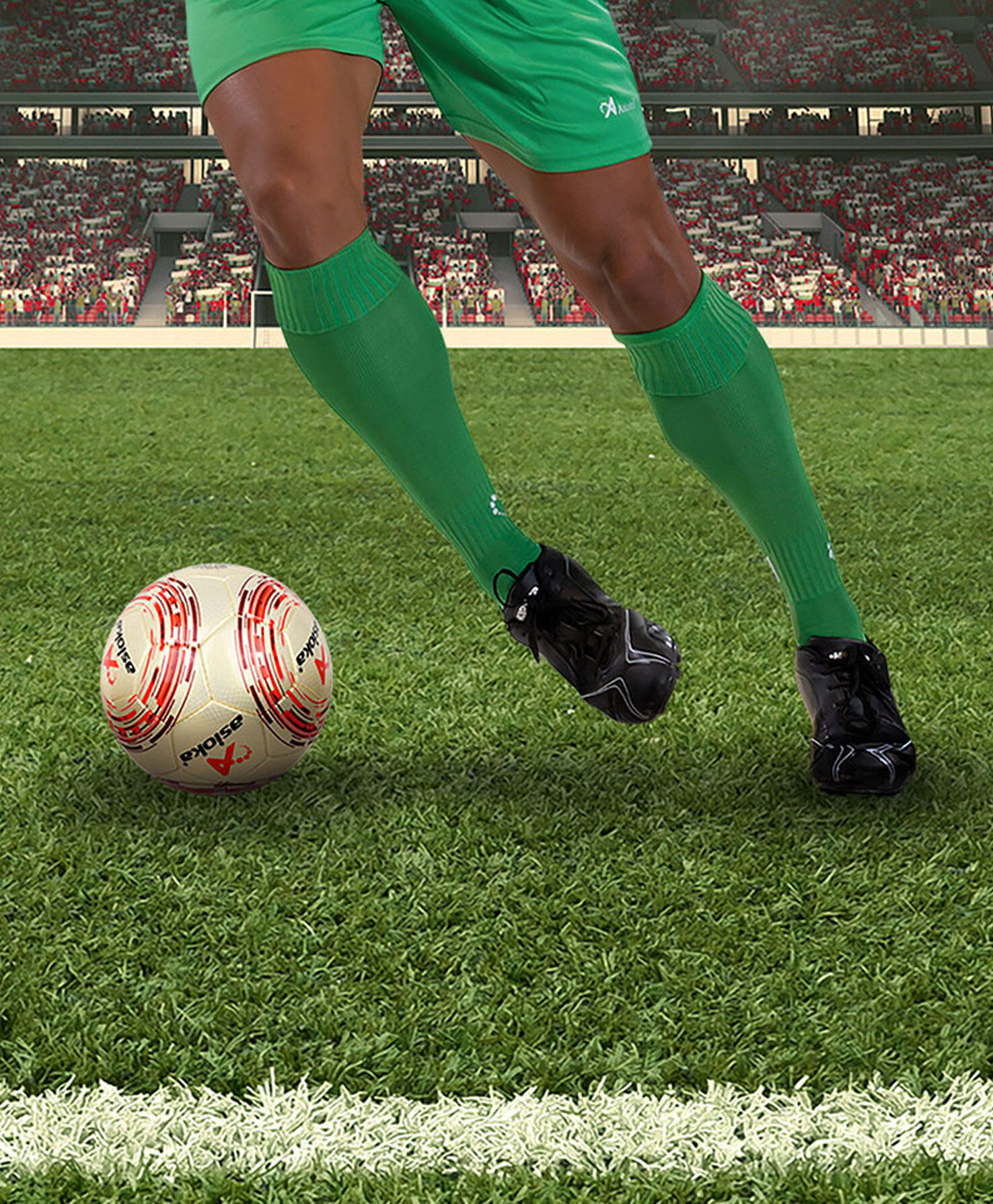 Embalagem de 2 pares de meias de futebol Asioka Soccer verdes anti-borboto. 2/6