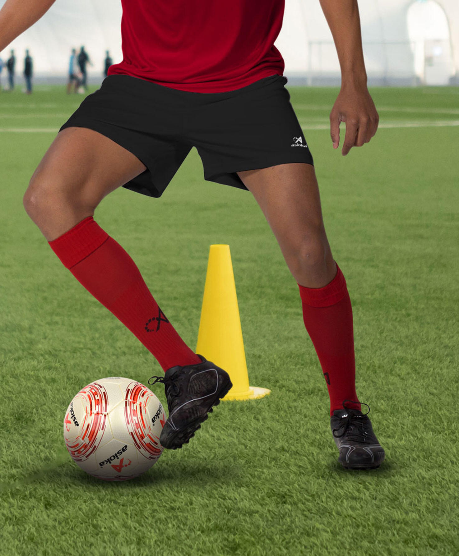 Embalagem de 2 pares de meias de futebol Asioka vermelhas anti-borboto. 3/6