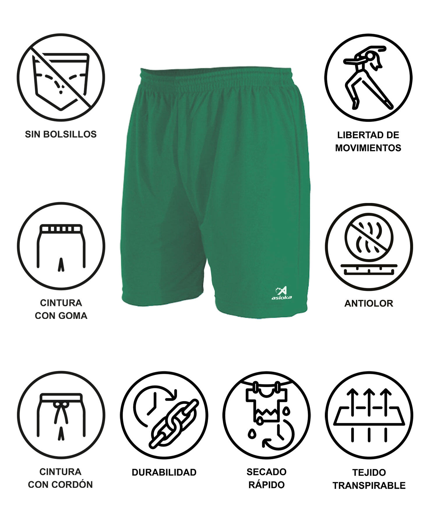 Pantalón Corto de Fútbol Adulto Asioka Premium Verde 6/7