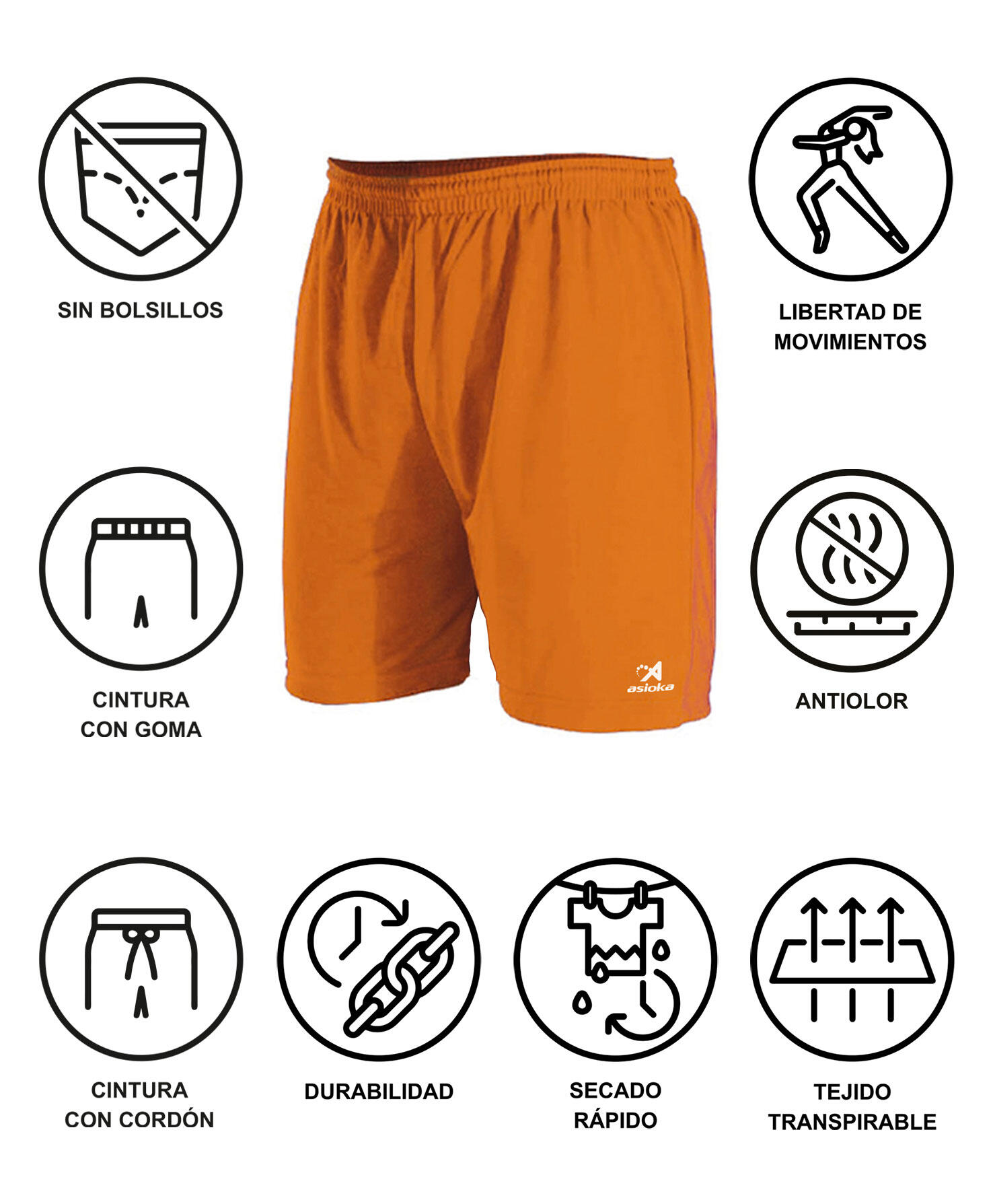 Pantalón Corto de Fútbol Adulto Asioka Premium Naranja 6/7