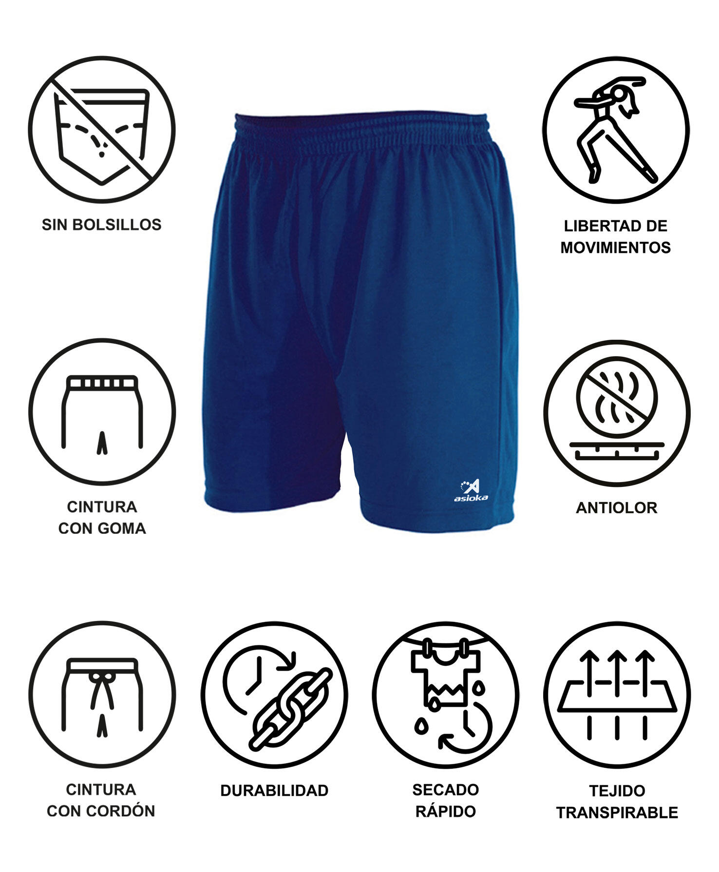 Pantalón Corto de Fútbol para Niños Asioka Premium Azul Royal 7/7