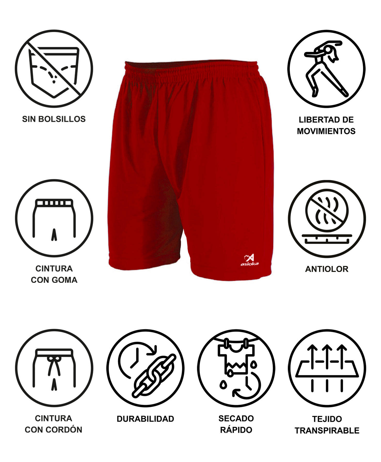 Pantalón Corto de Fútbol para Niños Asioka Premium Rojo 7/7