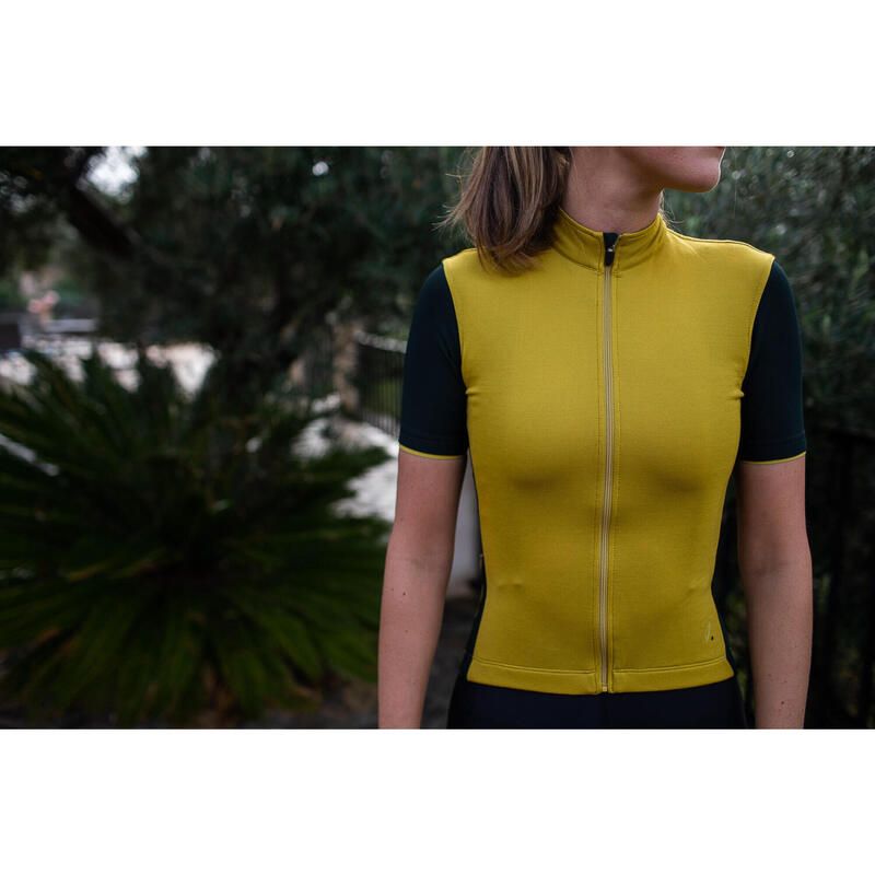 Maillot à manches courtes de cyclisme pour femmes Huile d'Olive / Noir Ébène