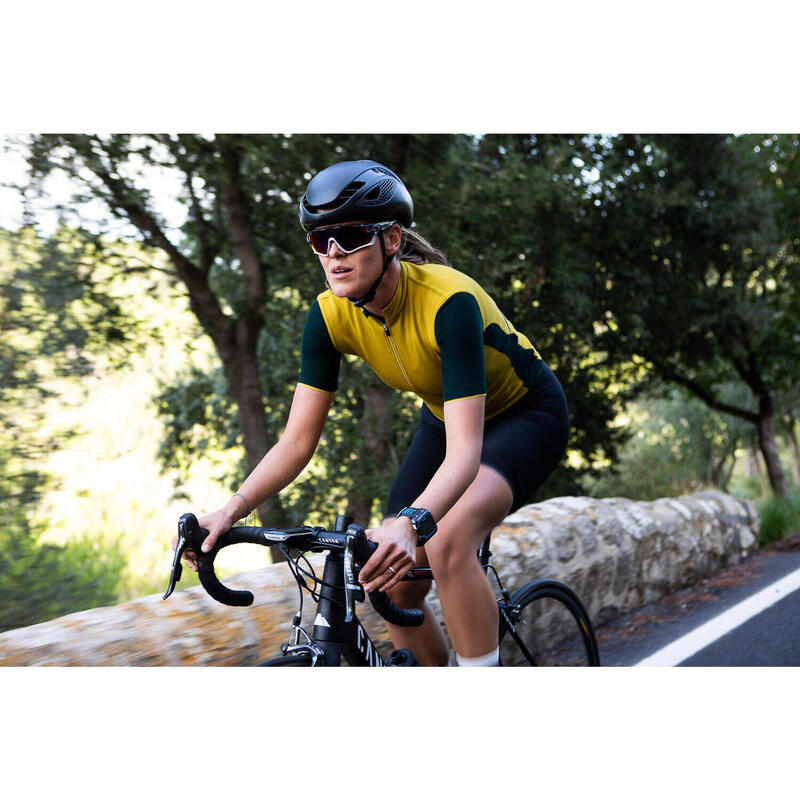 Maillot à manches courtes de cyclisme pour femmes Huile d'Olive / Noir Ébène