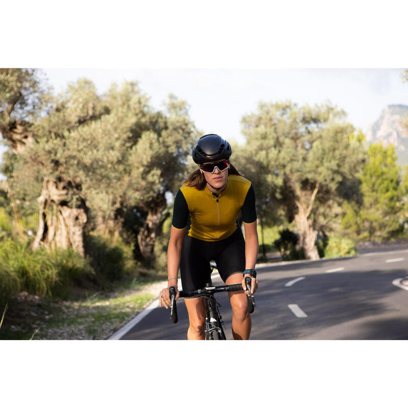 Maillot à manches courtes de cyclisme pour femmes Huile d'Olive / Noir Ébène