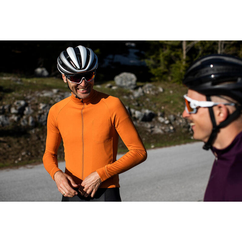 Maillot à manches longues de cyclisme pour hommes Thermique Orange Brûlé