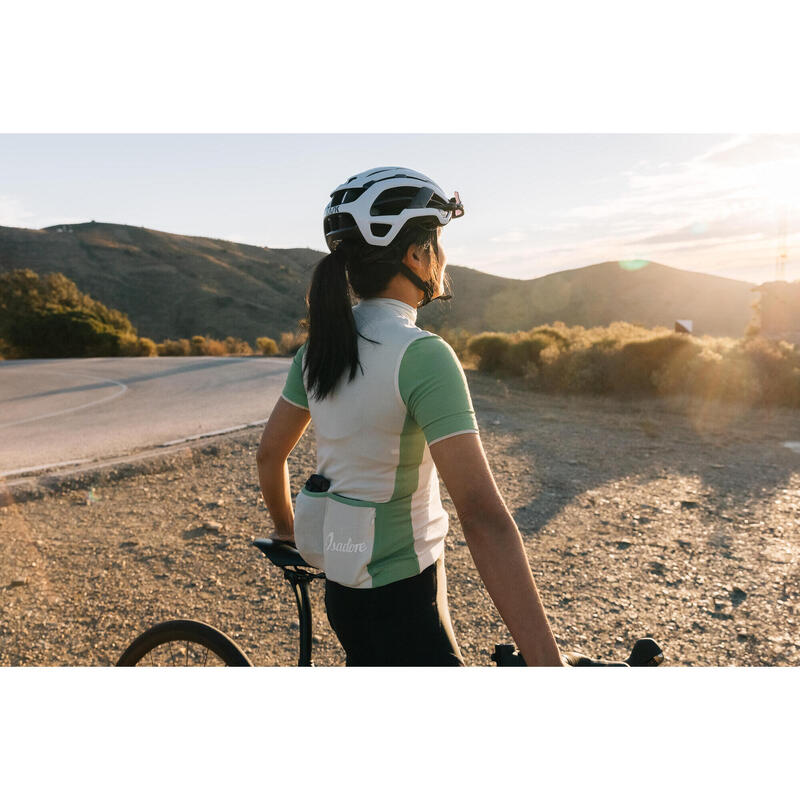 Maillot à manches courtes de cyclisme pour femmes Parchemin / Vert Jade