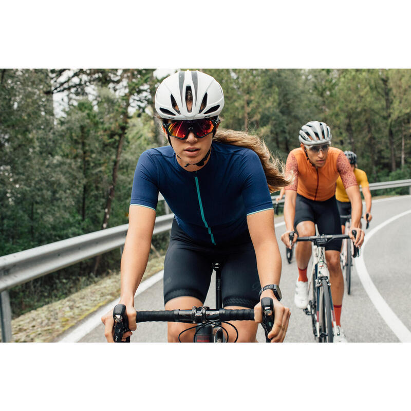 Maillot à manches courtes de cyclisme pour femmes Woolight Profondeurs Bleues